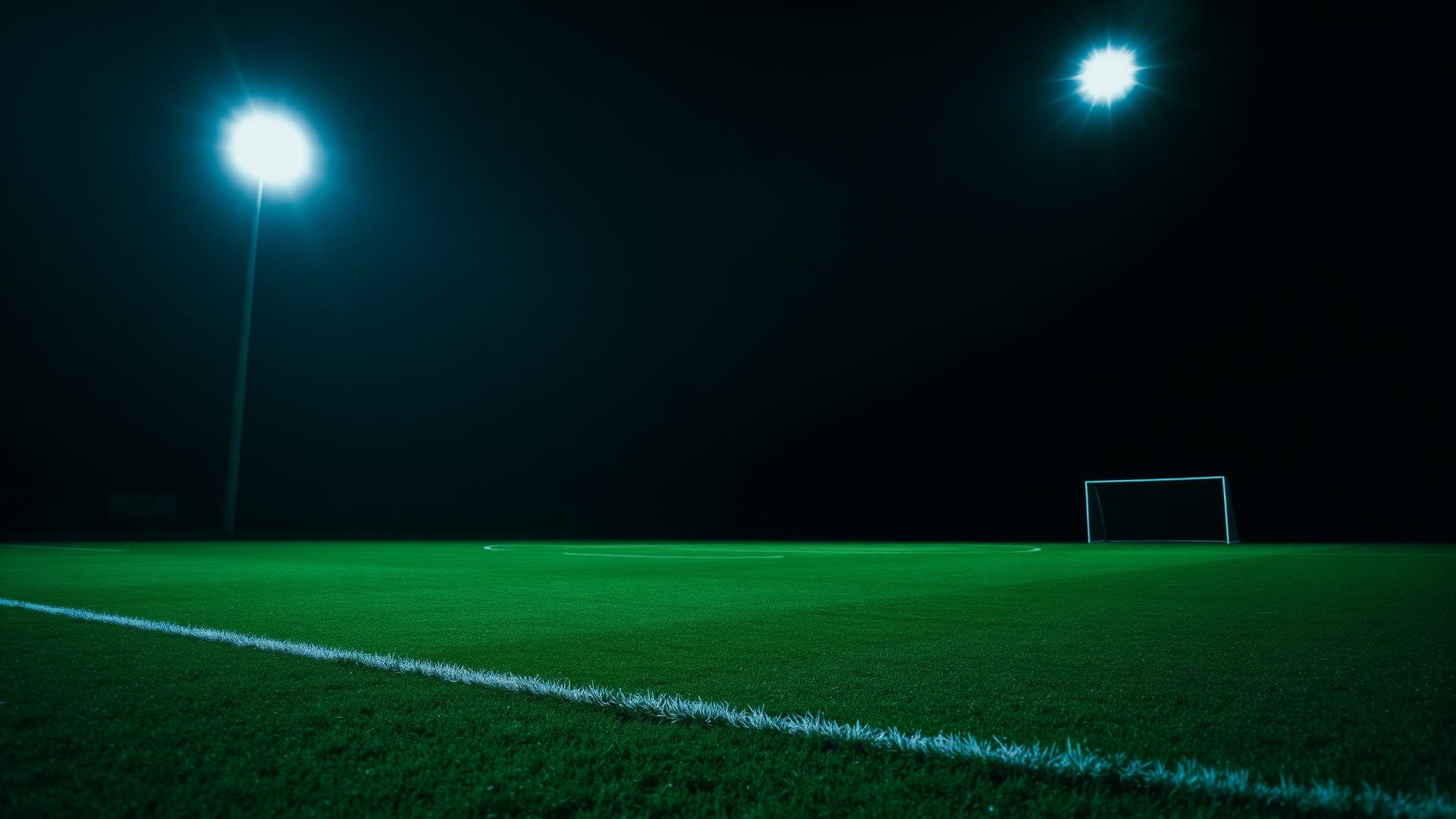 Campo de futebol iluminado à noite